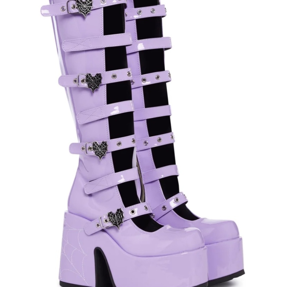 Demonia Camel-223 Purple Knee High Platform Boots